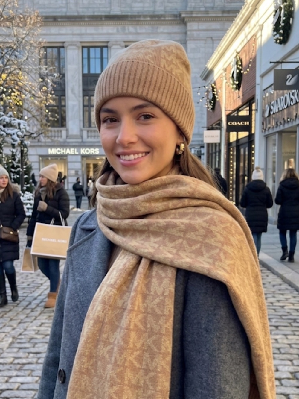 Michael Kors Tan Knit Hat and Scarf Set Winter Accessory